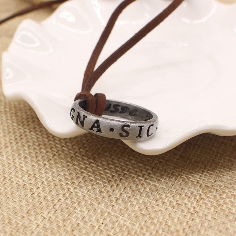 NWSOJ Uncharted 4 Nathan Drake Ring Necklace for Men with Adjustable Leather Cord Handmade - Image 5