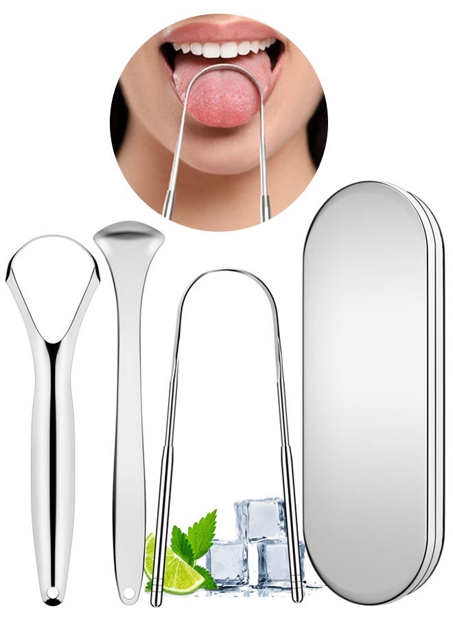 3 Pack Stainless Steel Tongue Cleaner With Travel Case, Toungescraper Tongue Scrapers For Adults, Kids, Scraper Tongue Cleaners Kit For Fresh Breath & Oral Health - Image 1