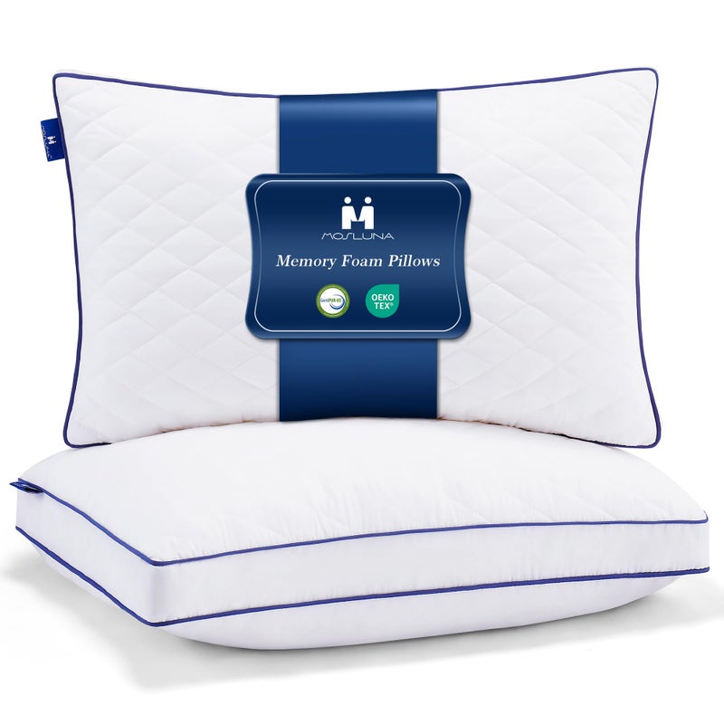 Mosluna Shredded Memory Foam Pillows King Size Set of 2, Soft Bed Pillow for Side and Back Sleepers, Medium Firm Pillows 2 Pack with Gusset(20"x36") - Image 1