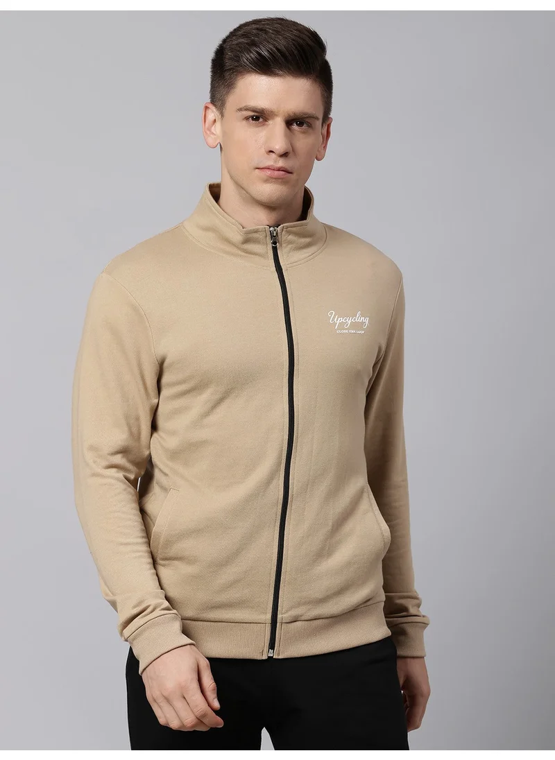 دينيس لينغو Regular Fit Khaki Sweatshirt for Men - Polycotton, Solid, Mock Neck, Full Sleeves, Knitted Fabric