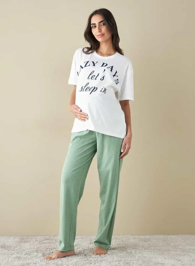 Splash FAV Slogan Print Maternity T-shirt and Pyjama Set