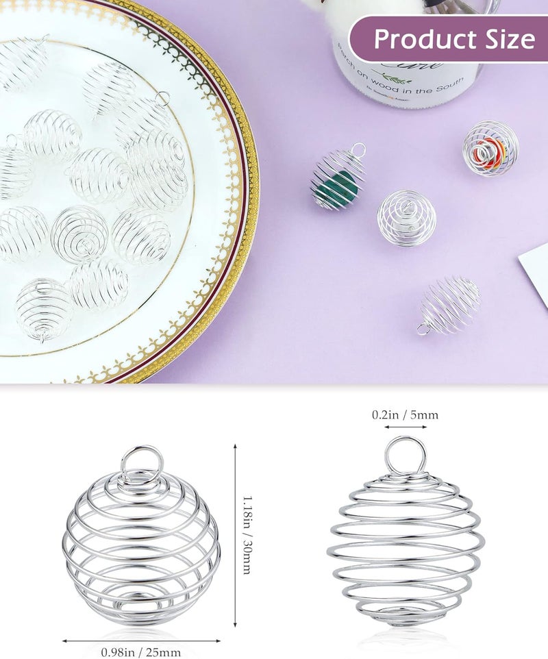 JIALEEY Spiral Bead Cages Pendants, 20 PCs 25x30mm Silver Plated Stone Holder Necklace Cage Pendants Findings for Jewelry Making and Crafting - Image 2