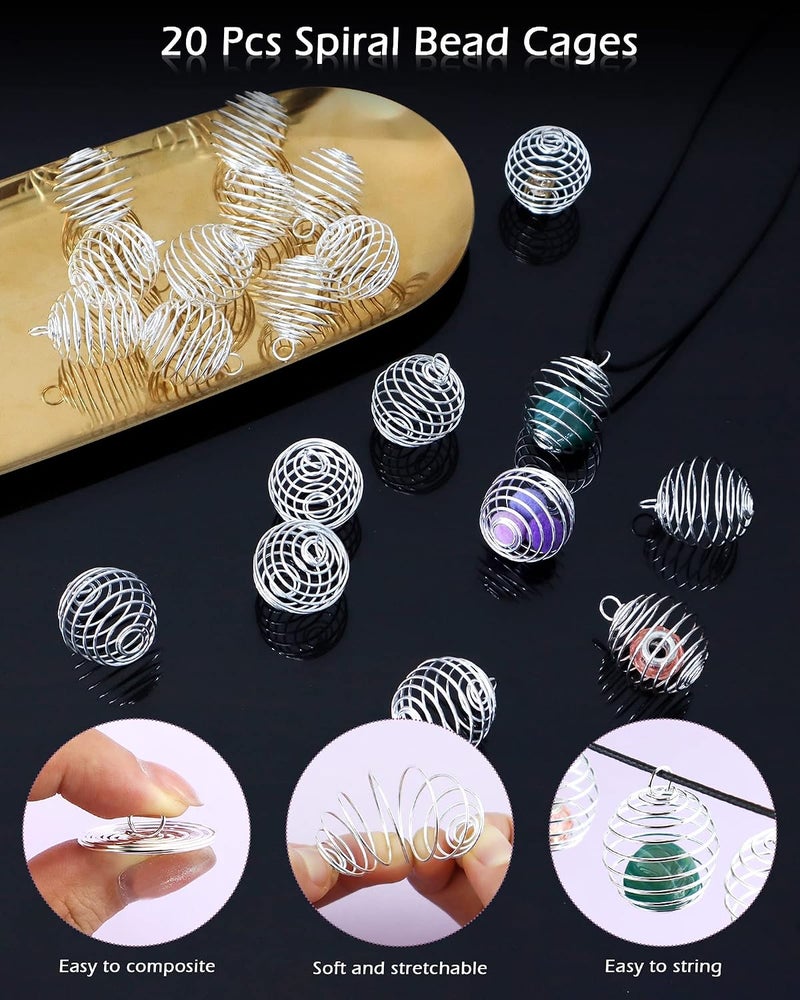 JIALEEY Spiral Bead Cages Pendants, 20 PCs 25x30mm Silver Plated Stone Holder Necklace Cage Pendants Findings for Jewelry Making and Crafting - Image 3
