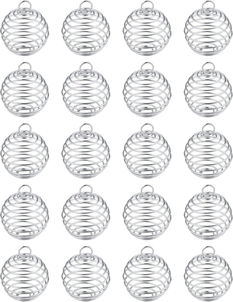 JIALEEY Spiral Bead Cages Pendants, 20 PCs 25x30mm Silver Plated Stone Holder Necklace Cage Pendants Findings for Jewelry Making and Crafting - Image 1