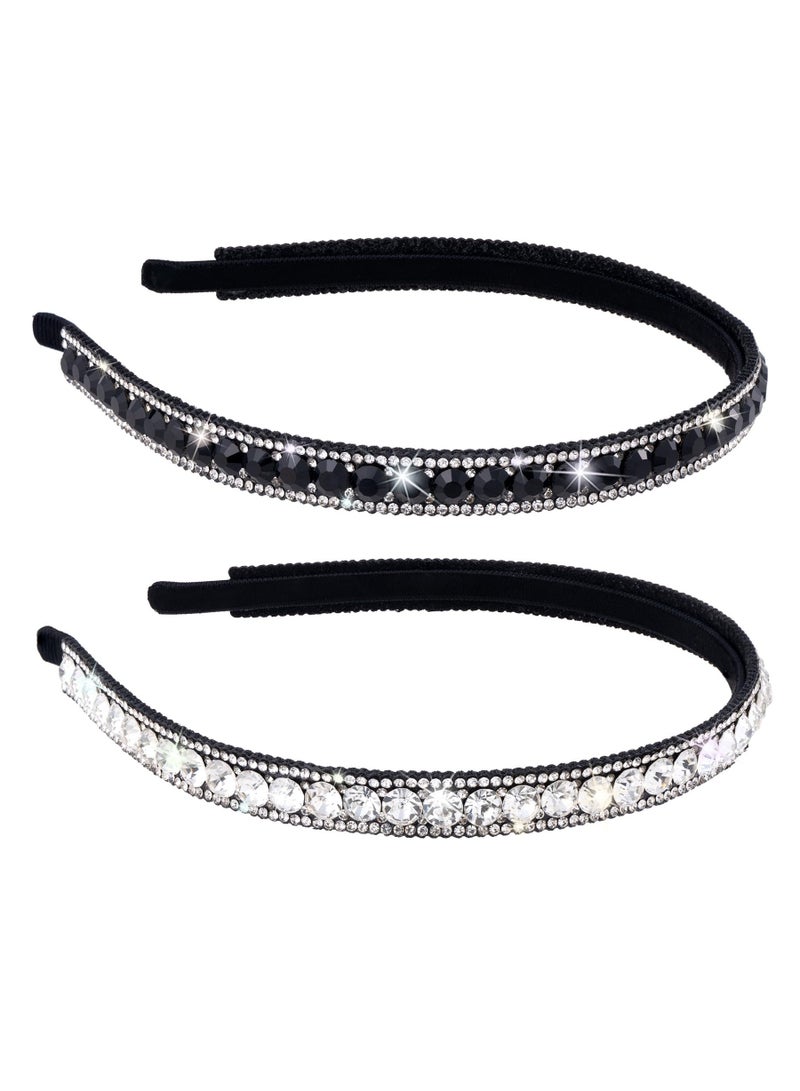 KASTWAVE 2 Pack Non-Slip Rhinestone Headbands for Women, Sparkling Crystal Hair Bands for Bridal Wedding, Bling Diamond Hair styling Clips Accessories for Girls- Black & White - Image 1