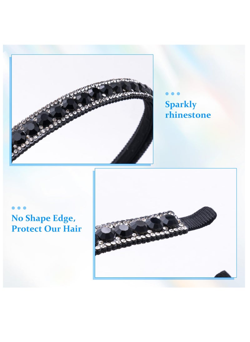 KASTWAVE 2 Pack Non-Slip Rhinestone Headbands for Women, Sparkling Crystal Hair Bands for Bridal Wedding, Bling Diamond Hair styling Clips Accessories for Girls- Black & White - Image 3