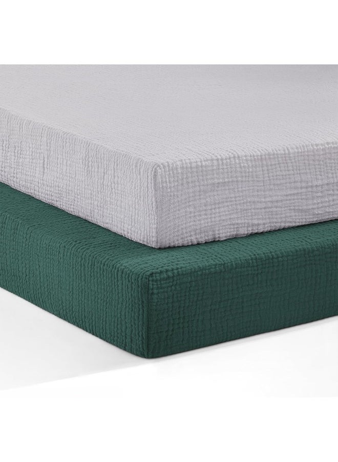 Pro Goleem Pro Goleem Muslin Pack n Play Sheets for Boys and Girls, Soft Breathable Cotton Fitted Mini Crib Sheets, Neutral Baby Sheets for Playard Mattress, 2 Pack (Grey＆Green)  - Image 1