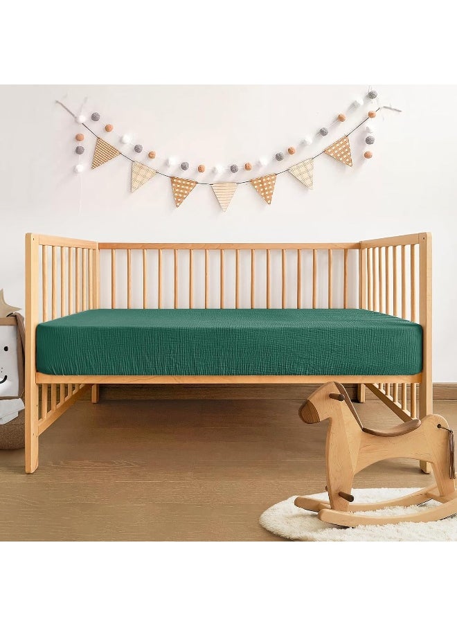 Pro Goleem Pro Goleem Muslin Pack n Play Sheets for Boys and Girls, Soft Breathable Cotton Fitted Mini Crib Sheets, Neutral Baby Sheets for Playard Mattress, 2 Pack (Grey＆Green)  - Image 4