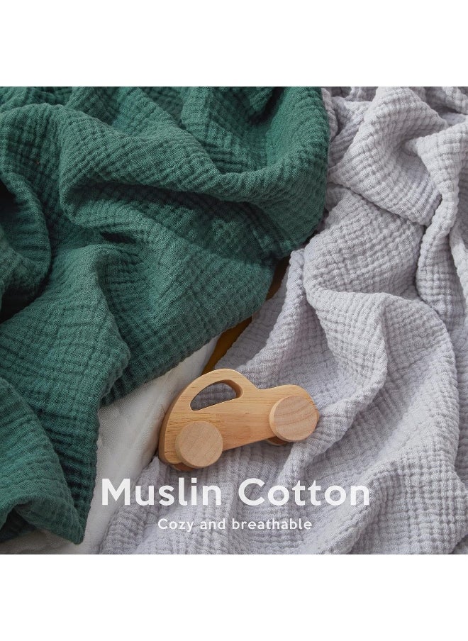 Pro Goleem Pro Goleem Muslin Pack n Play Sheets for Boys and Girls, Soft Breathable Cotton Fitted Mini Crib Sheets, Neutral Baby Sheets for Playard Mattress, 2 Pack (Grey＆Green)  - Image 2
