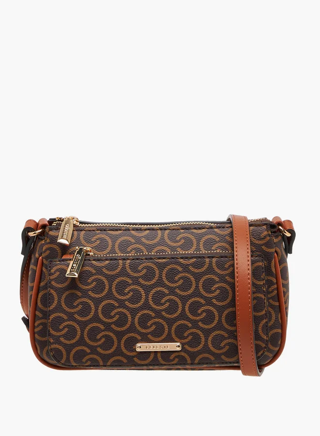Celeste Monogram Print Crossbody Bag with Adjustable Strap and Zip Closure