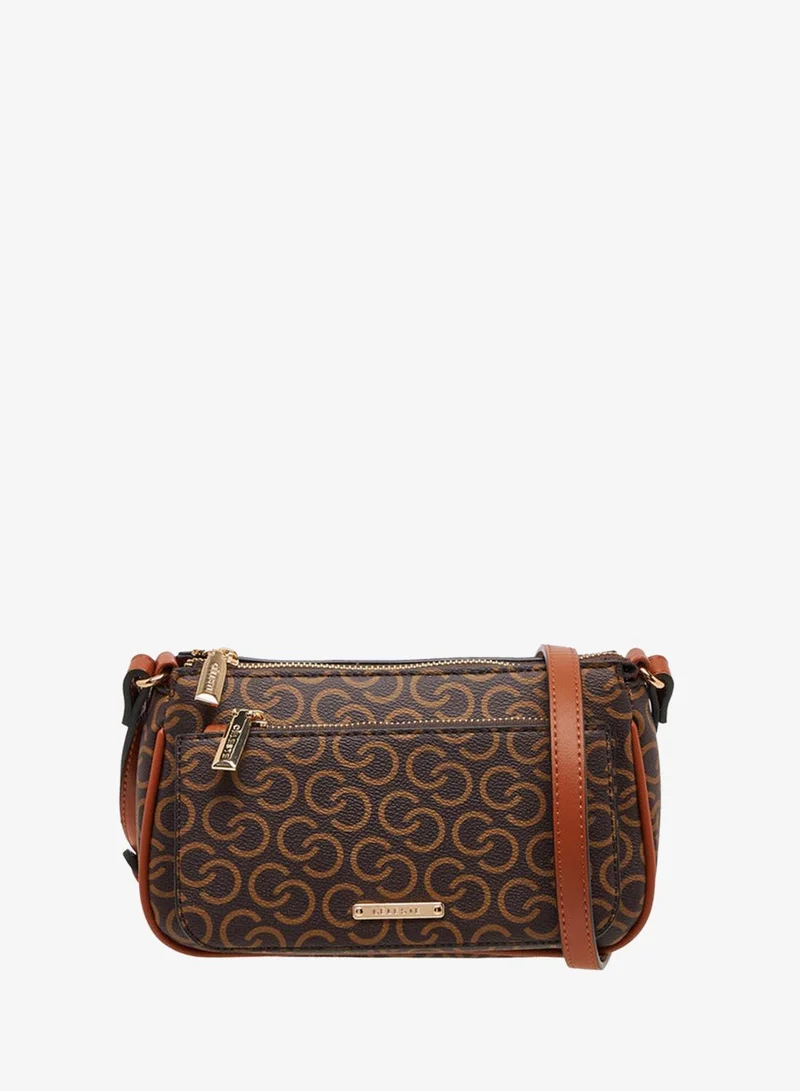 Celeste Monogram Print Crossbody Bag with Adjustable Strap and Zip Closure