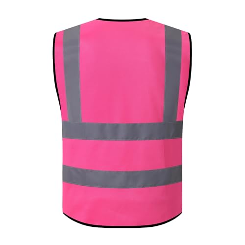ASIPHITU Reflective Safety Vest for Men Women High Visibility Construction Work Vest with Pockets and zipper front Hi Vis Security Vest with Reflective Strips Meets ANSI/ISEA Standard (AP1-Pink-S) - Image 2