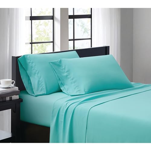 TRULY SOFT Everyday Sheet Set Turquoise Polyester 3-Piece Twin Sheet Set, Solid Color Themed, Adult Bedding, Oeko-TEX Certified - Image 1