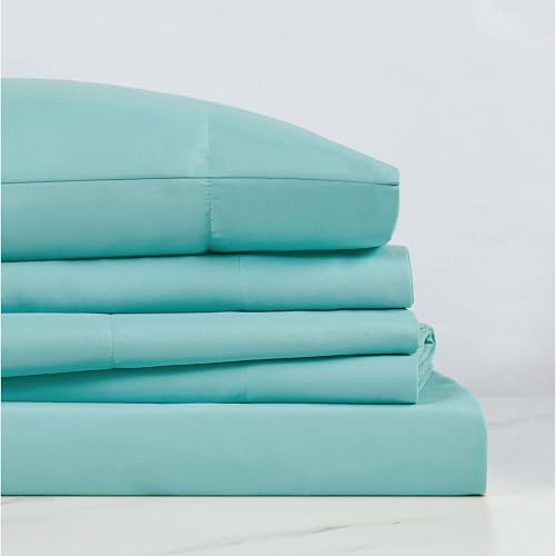 TRULY SOFT Everyday Sheet Set Turquoise Polyester 3-Piece Twin Sheet Set, Solid Color Themed, Adult Bedding, Oeko-TEX Certified - Image 2