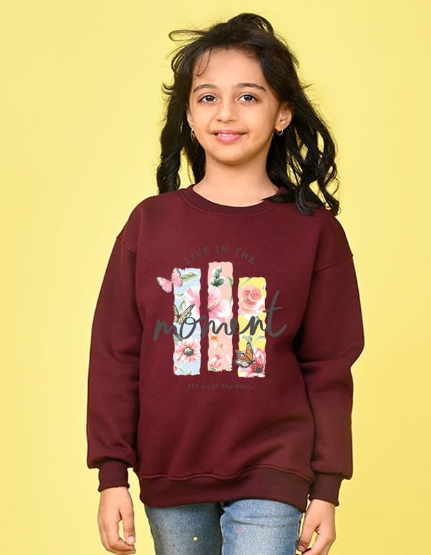 Nusyl Girl's Moment textPrinted Crew/Round Neck Oversized Sweatshirt |Skin Friendly Full Sleeve Sweatshirt|Pullover Loose Fit Sweatshirt | Burgundy - Image 5