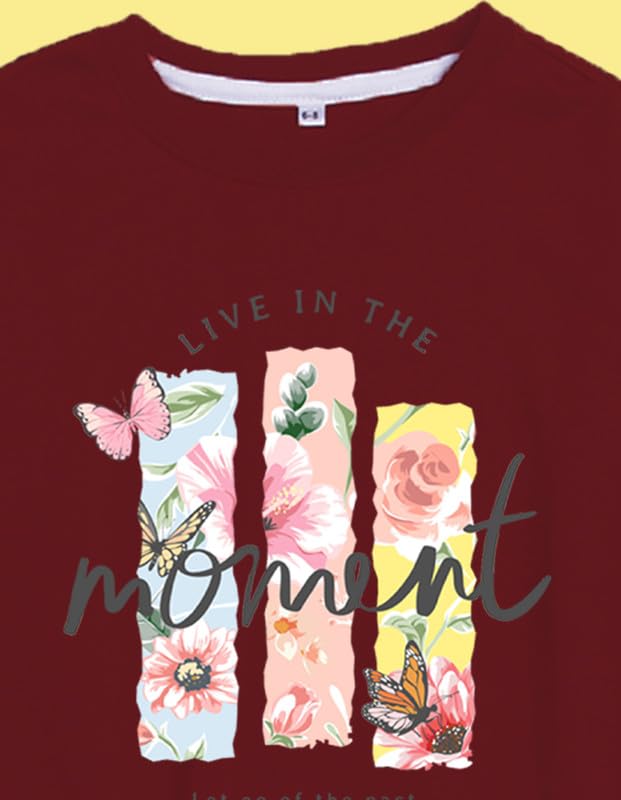 Nusyl Girl's Moment textPrinted Crew/Round Neck Oversized Sweatshirt |Skin Friendly Full Sleeve Sweatshirt|Pullover Loose Fit Sweatshirt | Burgundy - Image 3