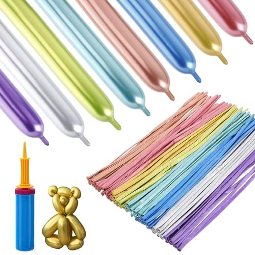Apipi 100 Pcs 260 Balloons Kit with Pump Kids Premium Latex Twisting Long Balloons to Make Animals Flowers Metallic Assorted Balloons for Party Boys Girls Birthday Gifts Clowns Wedding Decor - Image 1