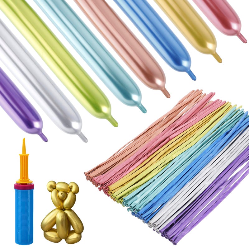 Apipi 100 Pcs 260 Balloons Kit with Pump Kids Premium Latex Twisting Long Balloons to Make Animals Flowers Metallic Assorted Balloons for Party Boys Girls Birthday Gifts Clowns Wedding Decor - Image 2
