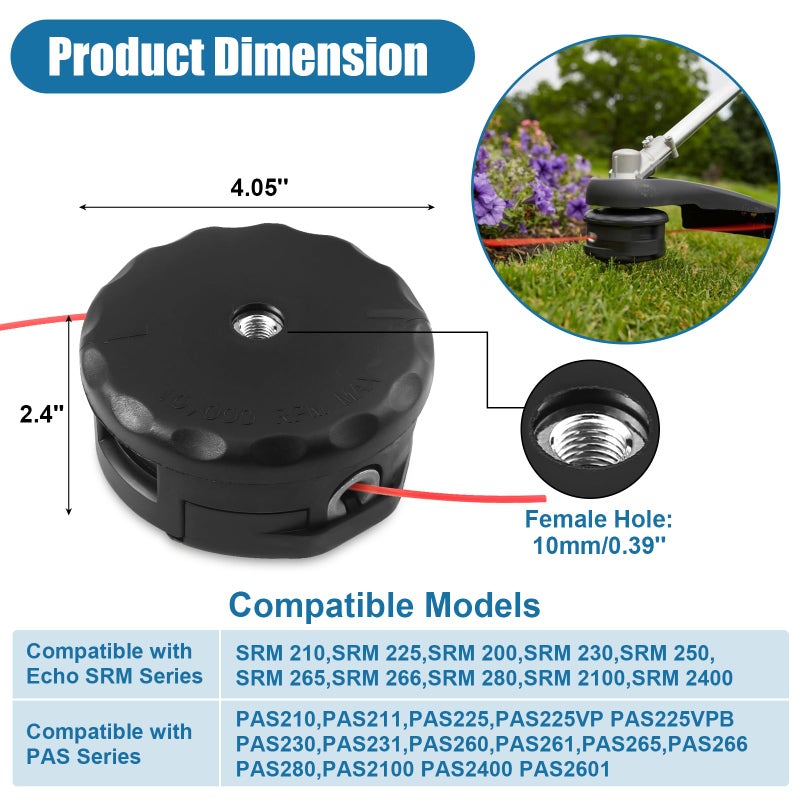 Envanptaz 5 Pack String Trimmer Head SRM-225 for Echo Speed Feed 400 SRM-230 SRM225 SRM-210 SRM2100 Echo Weed Eater PAS210 PAS211 PAS225 PAS230 PAS260 Shindaiwa T195S T220 T222 T230 T231 Straight Shaft Trimmer - Image 2