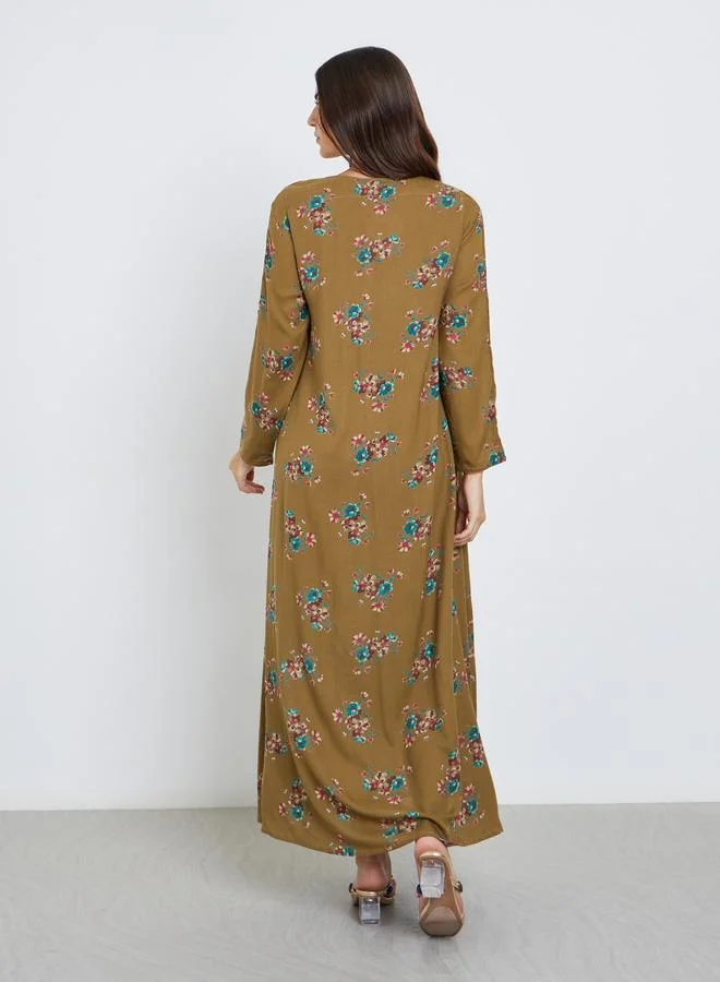 Maxim Creation Maxim Creation Multi Thread Embroidery Jalabiya with Floral Print