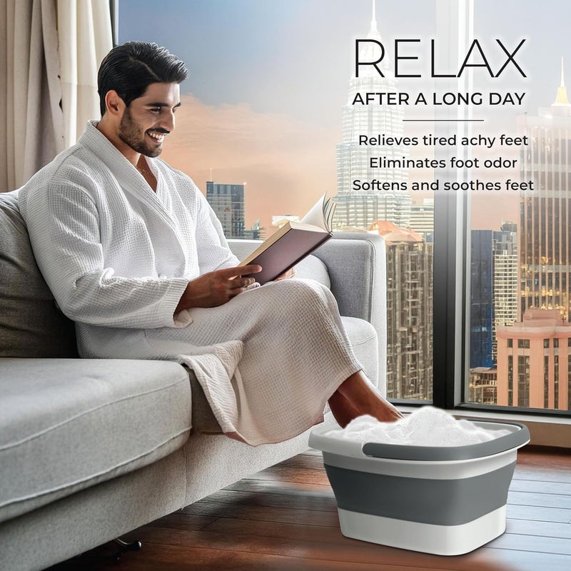 Mantello Collapsible Foot Bath Foot Soaking Tub | Portable Foot Spa Pedicure Bowl | Large Basin to Soak & Wash Feet | Folding Bucket with Carry Handle | White & Grey, Blue, Green [White & Grey] - Image 5
