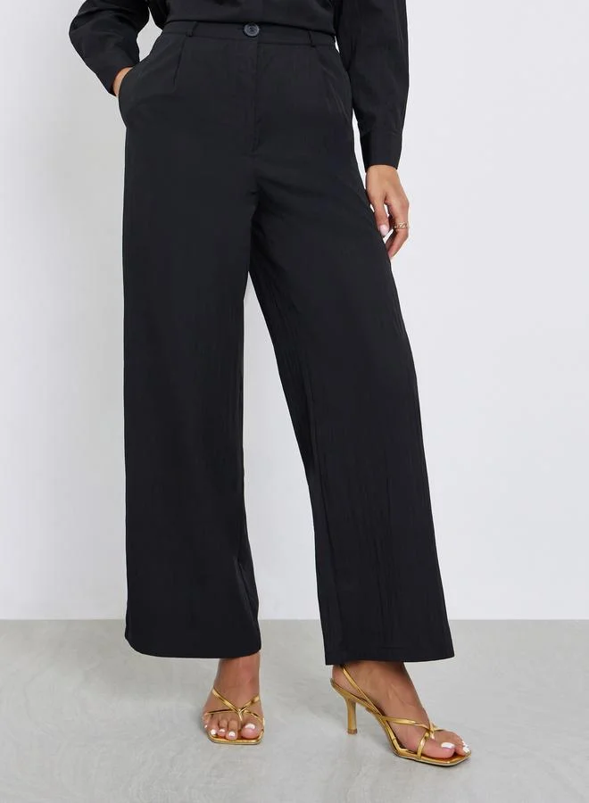 Styli Black Wide Leg Trousers with Pockets