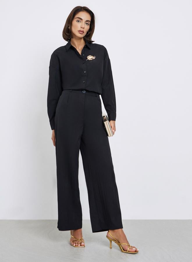 Styli Black Wide Leg Trousers with Pockets - Image 1