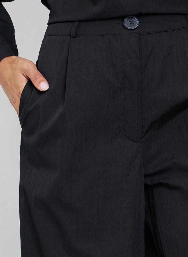Styli Black Wide Leg Trousers with Pockets - Image 3