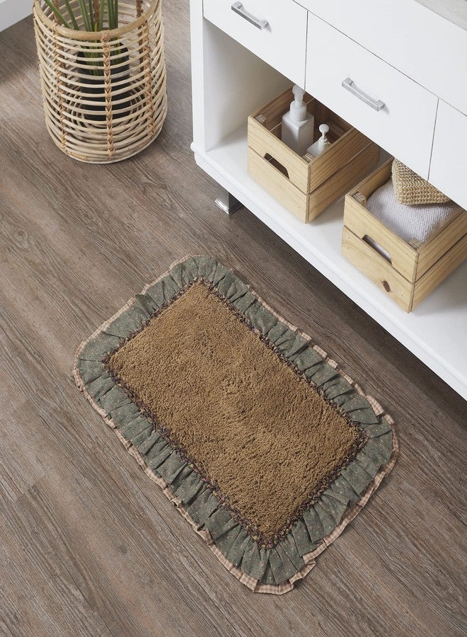 VHC Brands Crosswoods Ruffled Bath Mat, Brown, 20x30 - Image 1