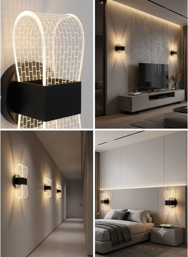 Modern LED Wall Sconce, Curved Acrylic Design Indoor Light Fixture - Black - Image 2