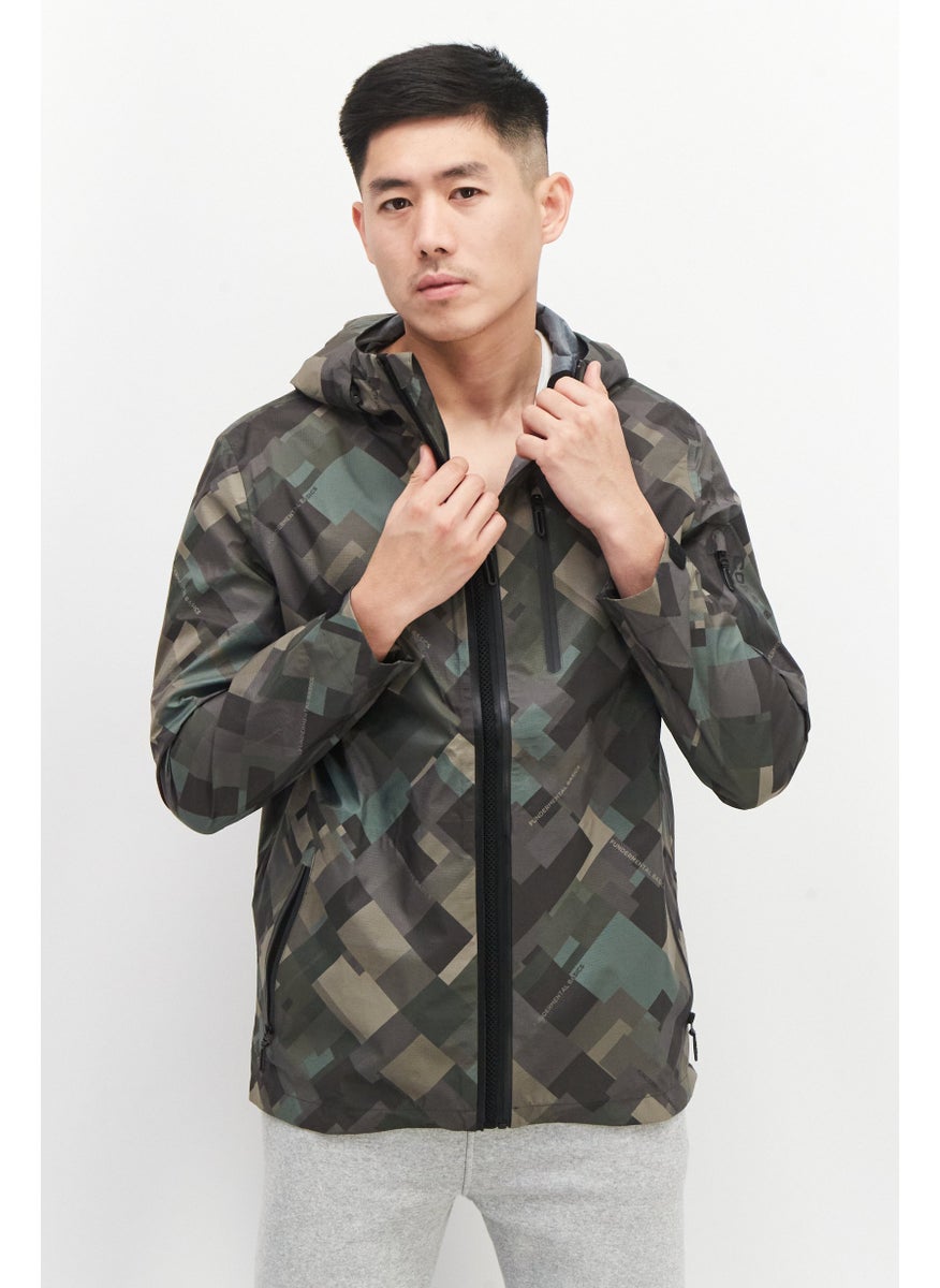 Jack Jones Men Camouflage Hooded Windbreaker Jacket, Olive Combo  - Image 1
