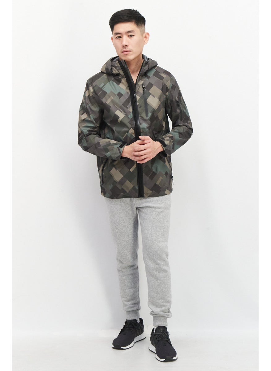 Jack Jones Men Camouflage Hooded Windbreaker Jacket, Olive Combo  - Image 2
