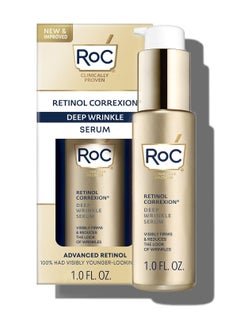 RoC Retinol Correxion Deep Wrinkle Retinol Face Serum with Ascorbic Acid, Daily Anti-Aging Skin Care Treatment for Fine Lines, Dark Spots, Acne Scars, 1 Ounce (Packaging May Vary)