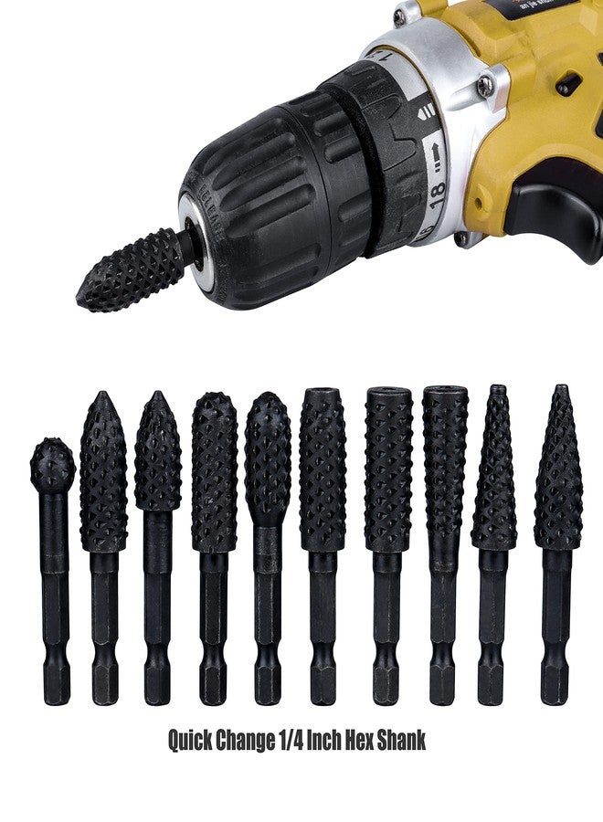 ياكاموز مجموعة مبردات دوارة من ياكاموز، 10 قطع، مقاس 1/4 بوصة، رؤوس مبردات دوارة، مثقاب نحت الخشب، أداة نجارة يدوية لتلميع الخشب وإزالة النتوءات والتشكيل والحفر - Image 2