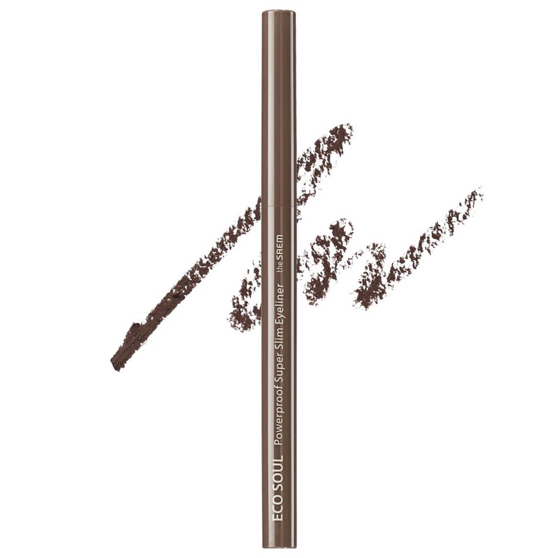 THESAEM Eco Soul Powerproof Super Slim Eyeliner - Smudge Proof Gel Eyeliner - Micro Precision Tip (2mm) - Highly Pigmented & Long-lasting Eye Makeup Glides on Smoothly, 0.1g (BR03 Teddy Brown) - Image 1