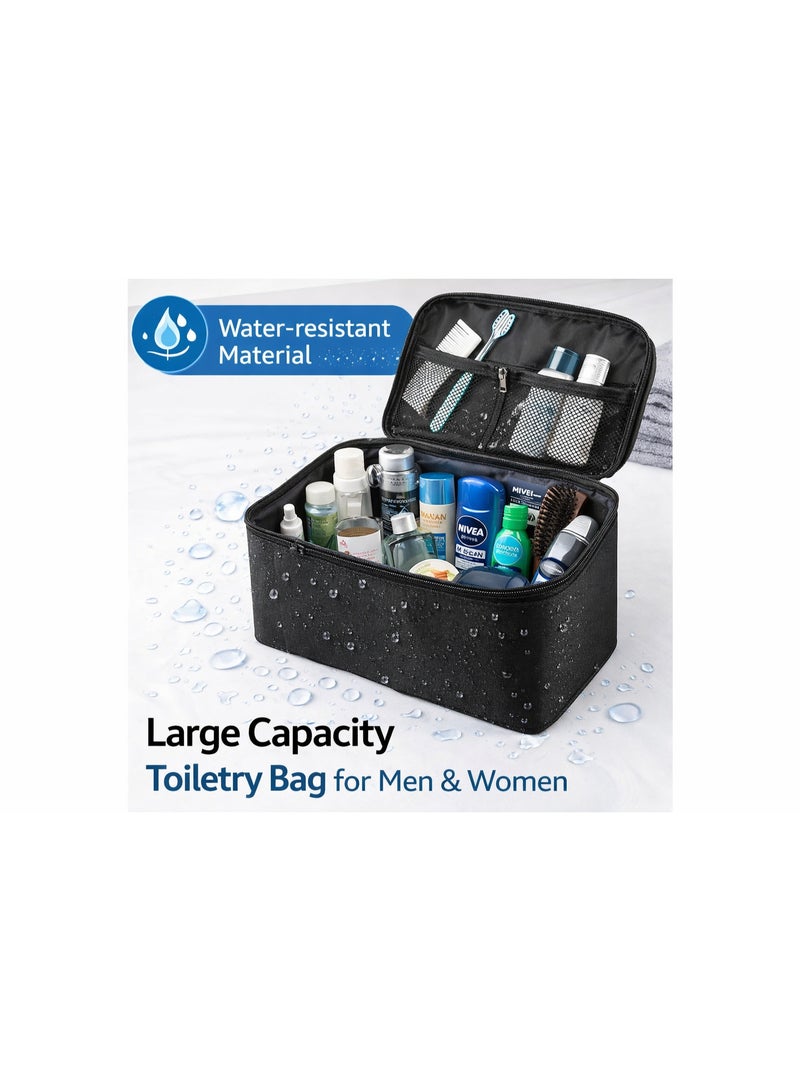 حقيبة أدوات الزينة للرجال، منظم أدوات الزينة للسفر، أكياس تخزين قابلة للطي ومقاومة للماء مع مقسم ومقبض لحقيبة الحلاقة وأدوات التجميل، مفتوحة على نطاق واسع - Image 2