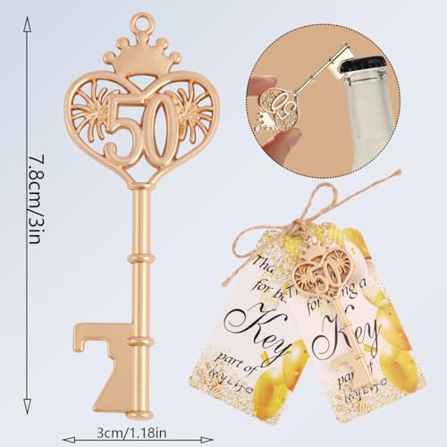 Cesdai 50pcs 50 Birthday Party Favors Key Bottle Opener 50th Beer Opener Keychain Favors for Guests with Organza Bags and Thank You CardsBeer Keychain Bottle Openers for Birthday Decoration Supplies - Image 3