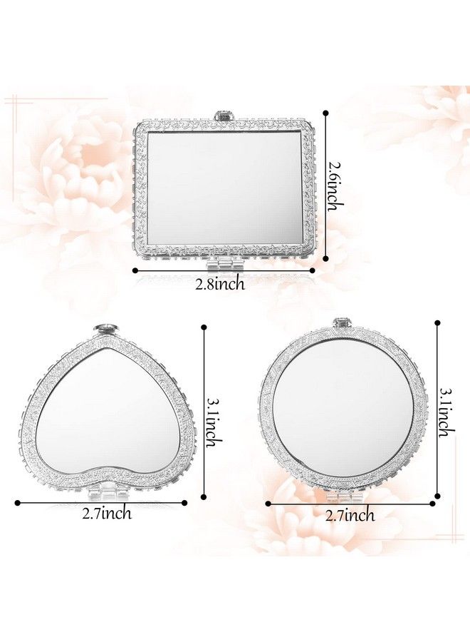 Blulu 9 Pcs Retro Compact Mirrors Portable Compact Travel Mirror Flowers Folding Mirrors Vintage Purse Mirrors Floral Pocket Mirror For Women Girls Beauty Round Square Heart (Silver Edgepeony Pattern) - Image 3