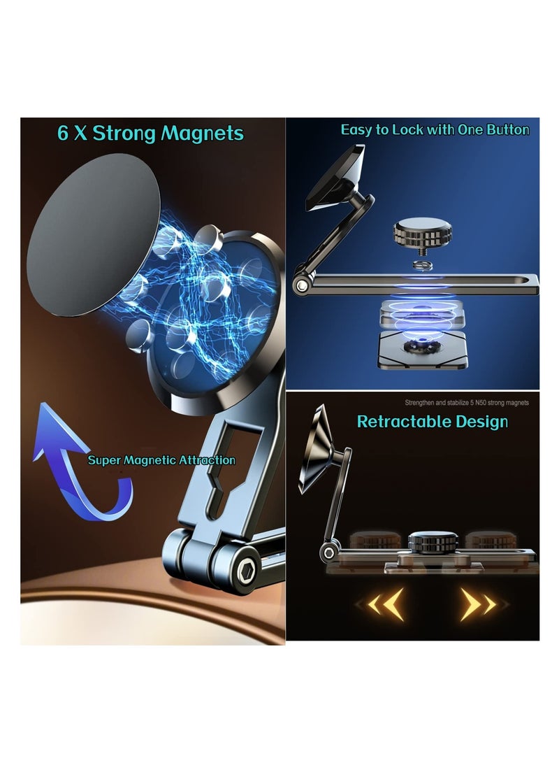 SYOSI Magnetic Car Phone Holder Mount for Car, Alloy Folding Car Phone Mount Folding Magnetic Phone Mount Magnetic Phone Holder Universal Dashboard Phone Holder for iPhone Samsung All Phones - Image 3