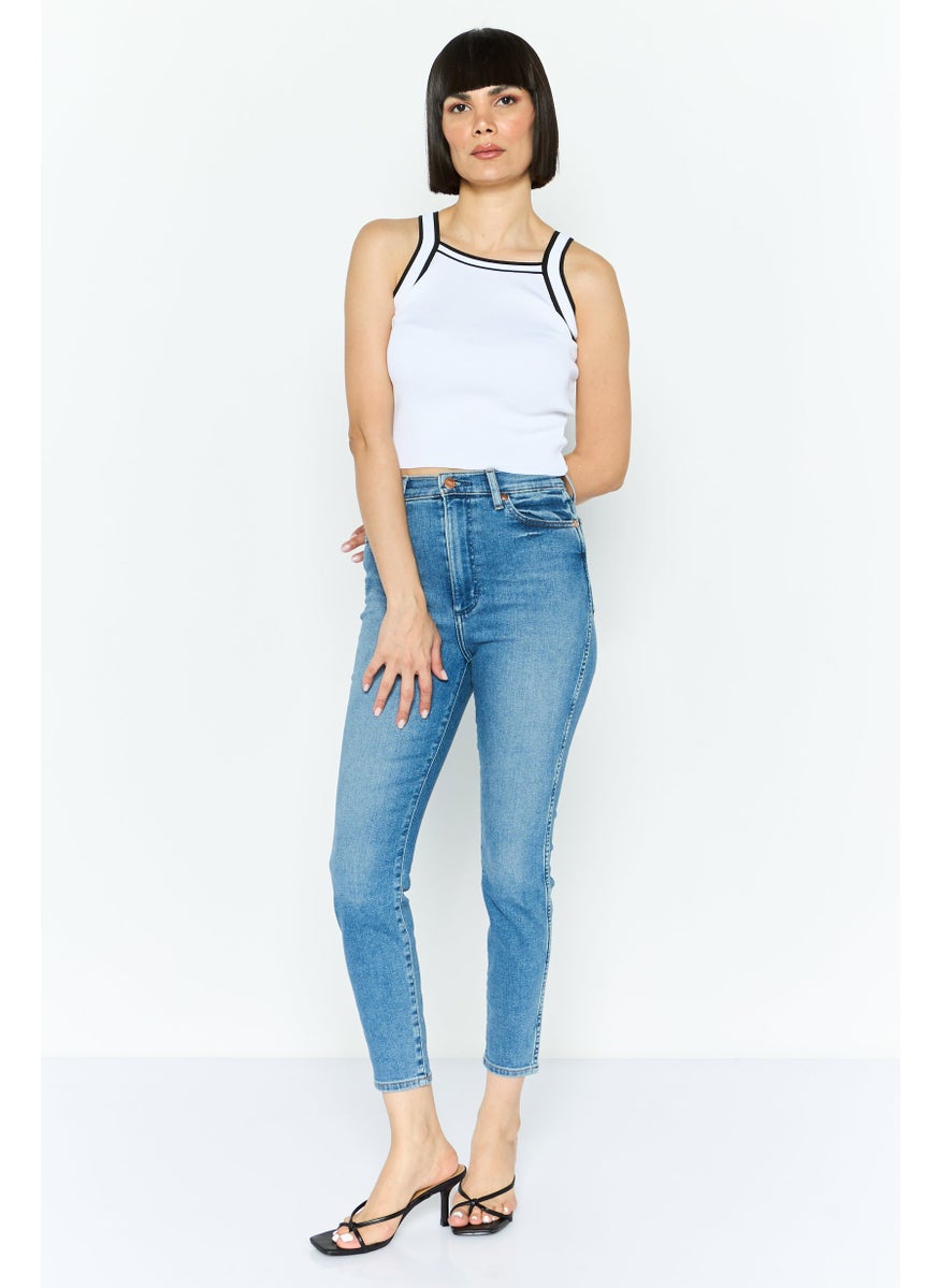 Wrangler Women Regular Fit High Rise Straight Leg Jeans, Blue  - Image 3