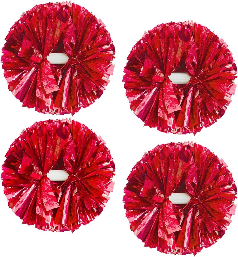 CREATIEE-PRO 4Pcs Metallic Cheerleading Pom Poms, Creatiee 2 Pair Cheerleader Cheering Squad Pompoms for School Sports Dance Games Team Spirit Cheer - Image 1