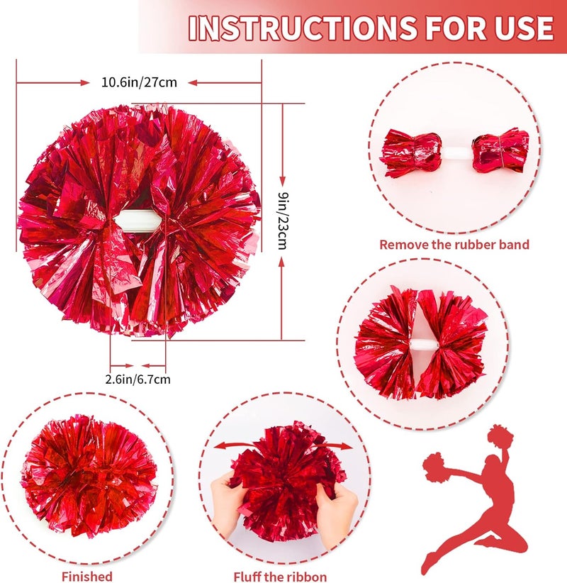 CREATIEE-PRO 4Pcs Metallic Cheerleading Pom Poms, Creatiee 2 Pair Cheerleader Cheering Squad Pompoms for School Sports Dance Games Team Spirit Cheer - Image 2
