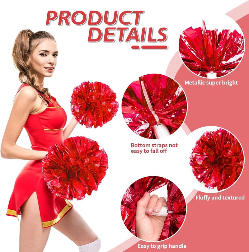 CREATIEE-PRO 4Pcs Metallic Cheerleading Pom Poms, Creatiee 2 Pair Cheerleader Cheering Squad Pompoms for School Sports Dance Games Team Spirit Cheer - Image 3