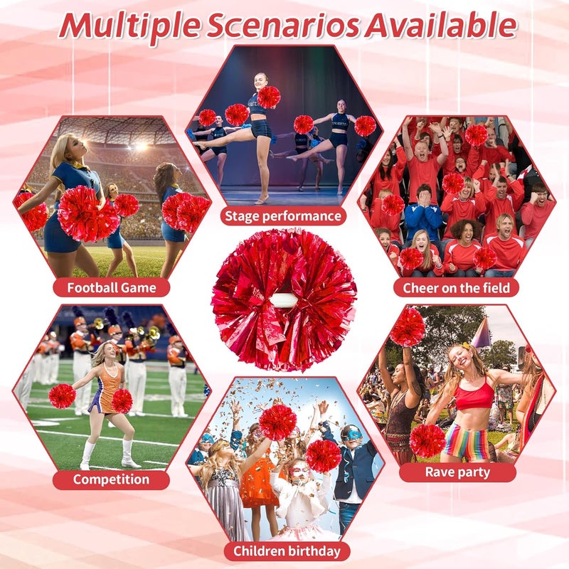 CREATIEE-PRO 4Pcs Metallic Cheerleading Pom Poms, Creatiee 2 Pair Cheerleader Cheering Squad Pompoms for School Sports Dance Games Team Spirit Cheer - Image 4