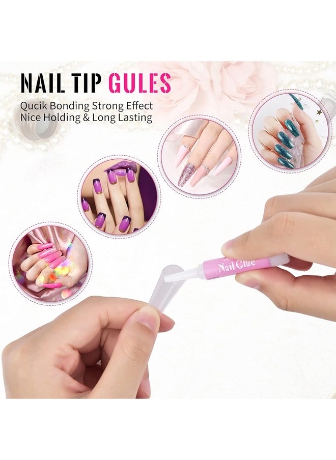 Fanski - Clear False Nail Tips, Full Cover Nail Tips Set with 500pcs Clear Press On Nails Fake Nail Tips with Nail Glue, Clipper, Files, Cuticle Pusher and Fork for Gel Nail Art DIY - Image 1