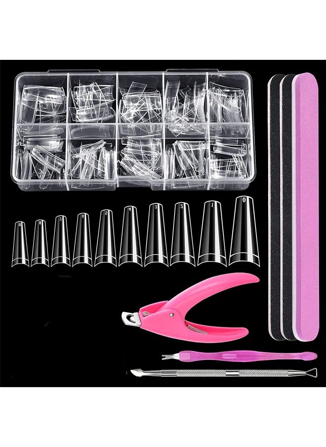 Fanski - Clear False Nail Tips, Full Cover Nail Tips Set with 500pcs Clear Press On Nails Fake Nail Tips with Nail Glue, Clipper, Files, Cuticle Pusher and Fork for Gel Nail Art DIY - Image 1