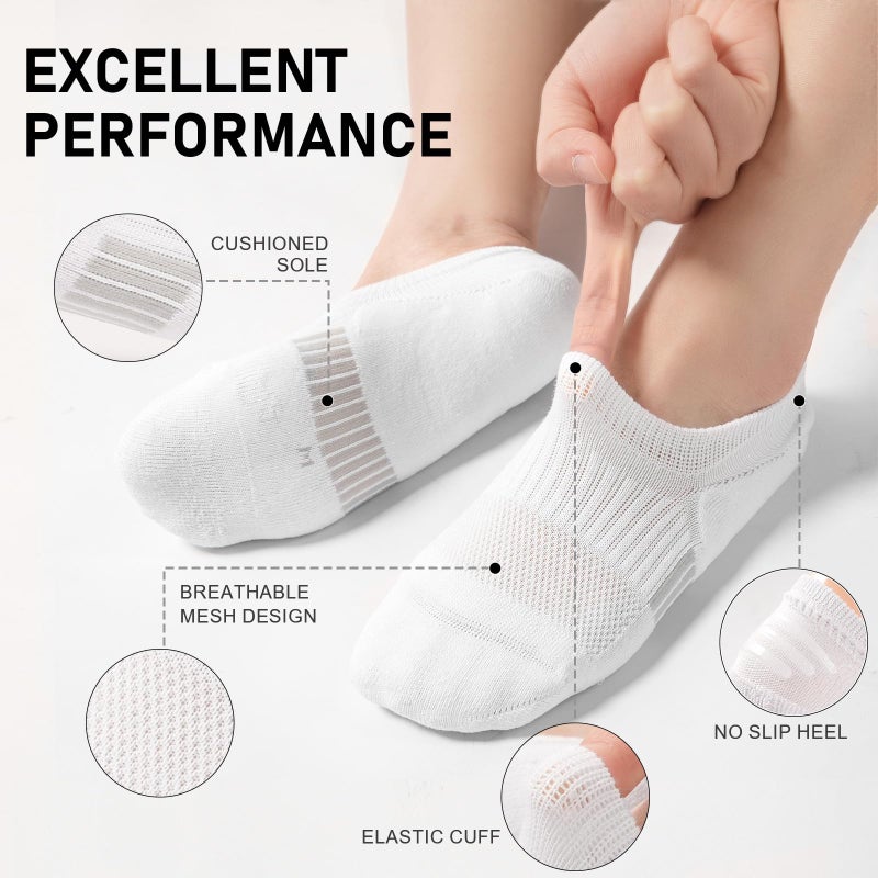 FAYBOX No Show Socks Womens Cushioned Low Cut Invisible Footies for Running Athletic Gym Ankle Socks 6 Pairs - Image 5