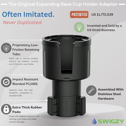 Swigzy سويغزي [محمي ومطور] موسع حامل الأكواب للسيارة - محول يحمل: هايدرو فلاس، يتي، نالجين، أولا، زجاجات المياه الكبيرة (32 40 أونصة) - إدخال قابل للتعديل والتوسيع - عالمي - Image 2