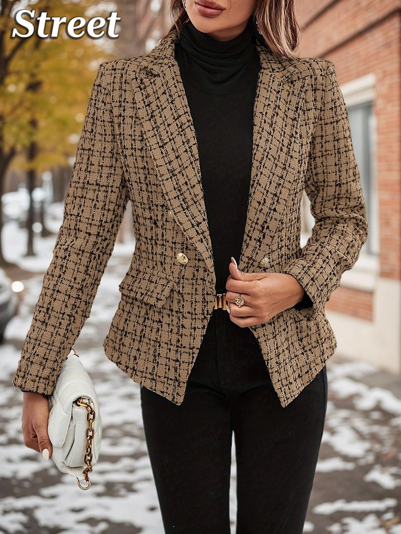 Mina Self Tweed Blazers for Women Chocolate Brown Plaid 2026 Spring Womens Fitted Blazer Jacket Business Casual Petite Fit Work Office Clothing Double-Breasted Women's Blazers & Suit Jackets Ladies - Image 5