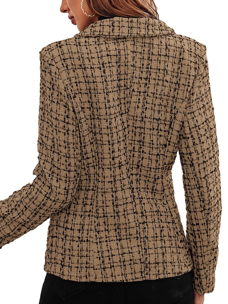 Mina Self Tweed Blazers for Women Chocolate Brown Plaid 2026 Spring Womens Fitted Blazer Jacket Business Casual Petite Fit Work Office Clothing Double-Breasted Women's Blazers & Suit Jackets Ladies - Image 2